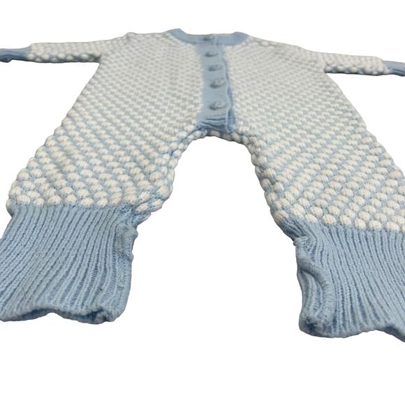 First Moments Vintage Blue White Sweater Knit Bodysuit Sleeper 6-9 Months - Picture 3 of 5